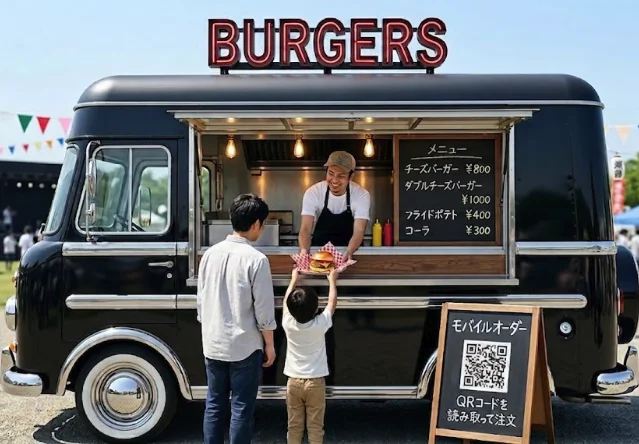 Mogupickでオーダーを受けるキッチンカーの様子